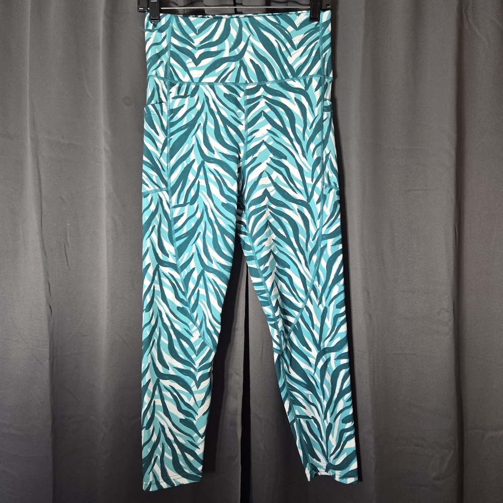 Body Glove Teal and White Zebra-Print Leggings Size Large